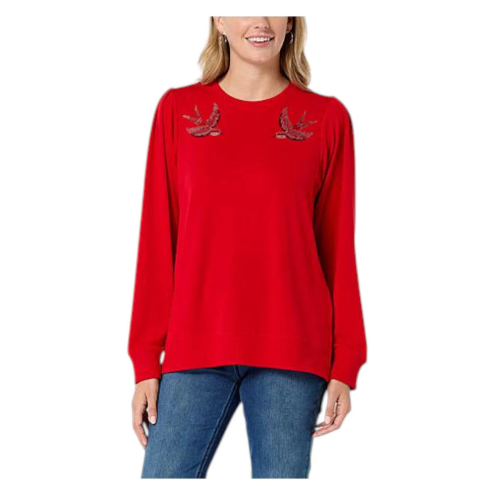 Diane Gilman Women's Embellished Sweatshirt Red - Regular